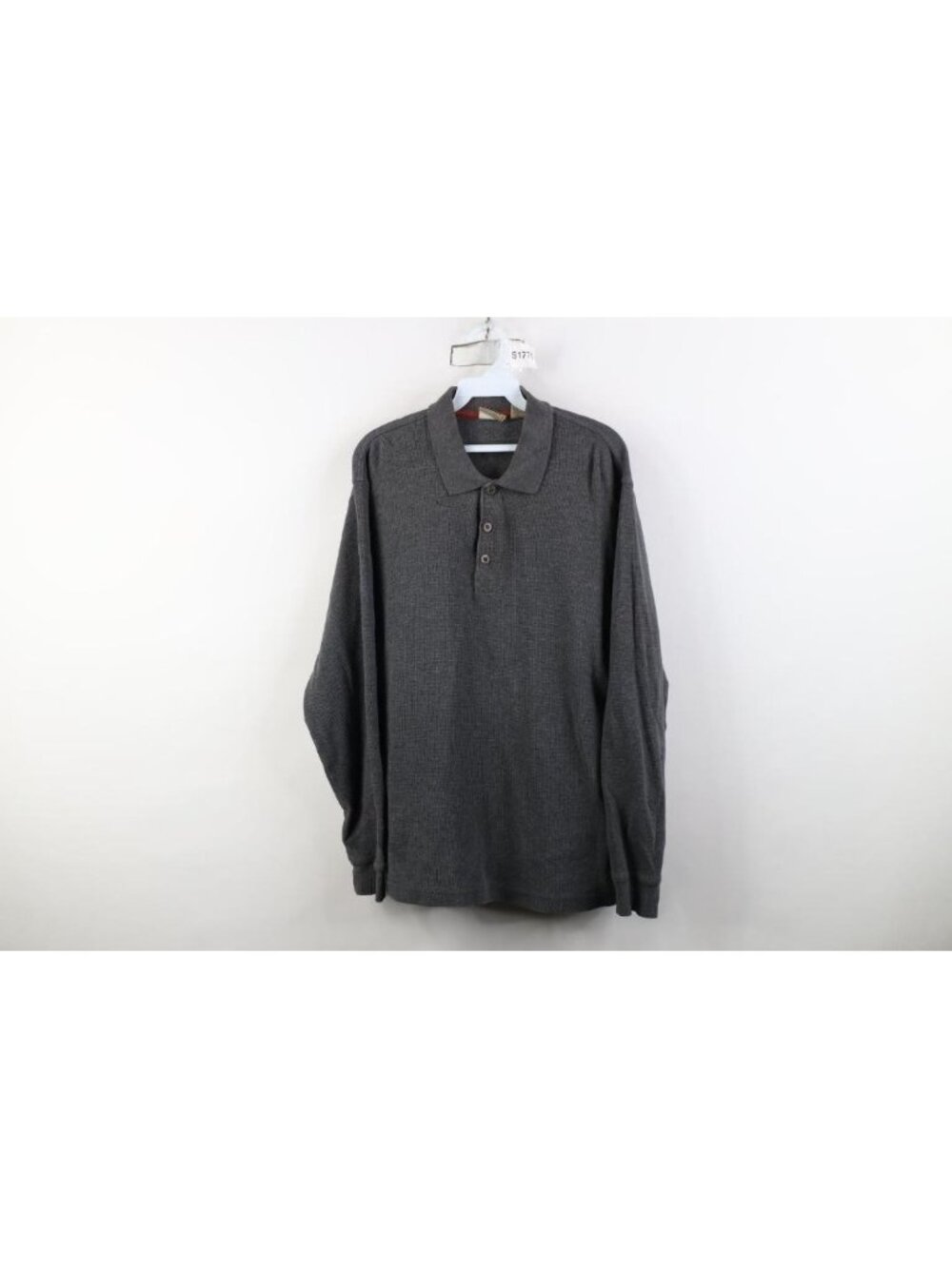 Vtg LL Bean Mens Medium Faded Blank Thermal Waffle Knit Long Sleeve Polo Gray